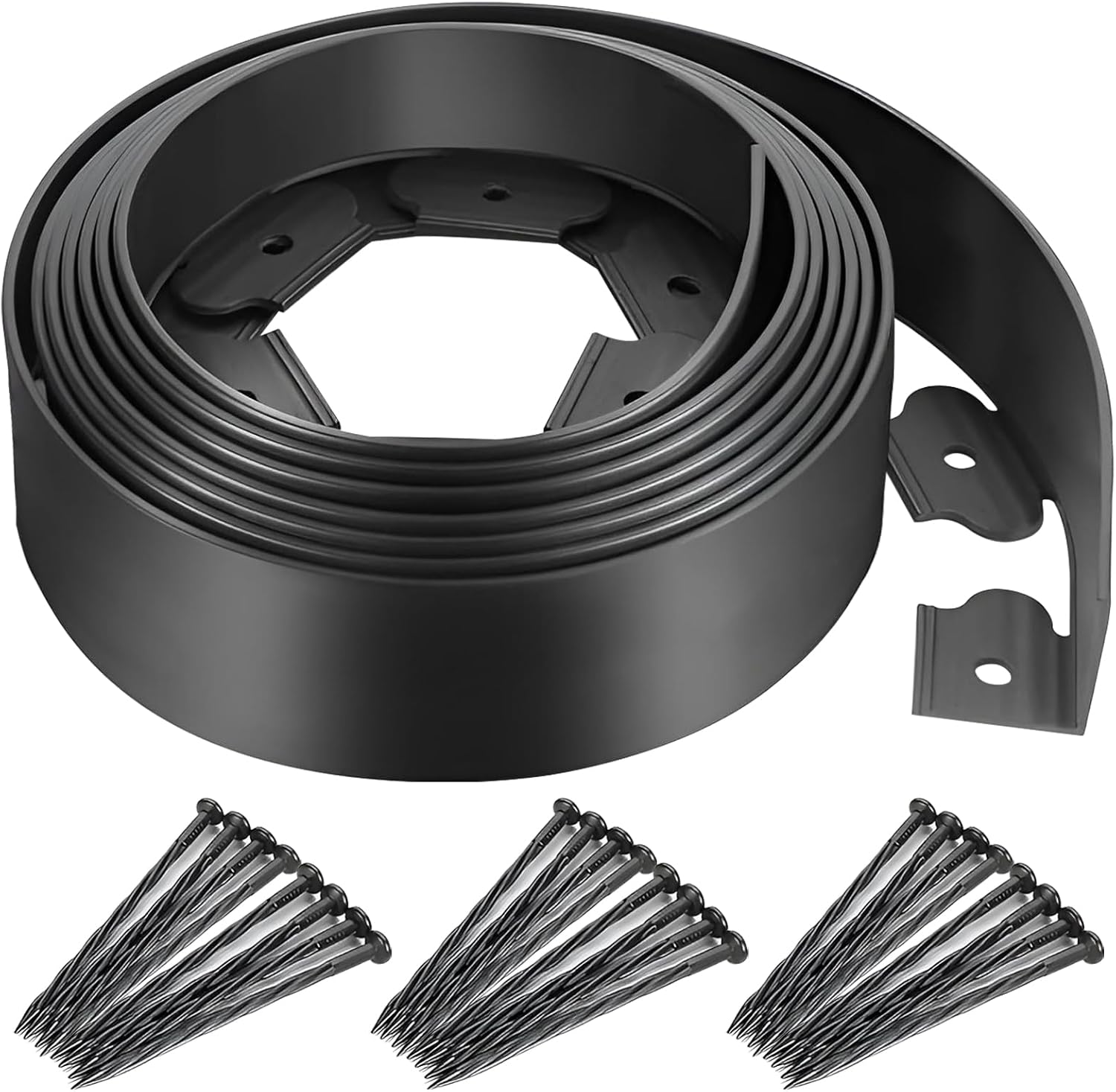 Lawn Edging Border - Flexible Plastic Garden Edging Kit, 10m Long, 10cm Tall, Includes 60 Plastic Pegs, No Dig Lawn Edging for Pathways & Garden Separation Decorative Edge