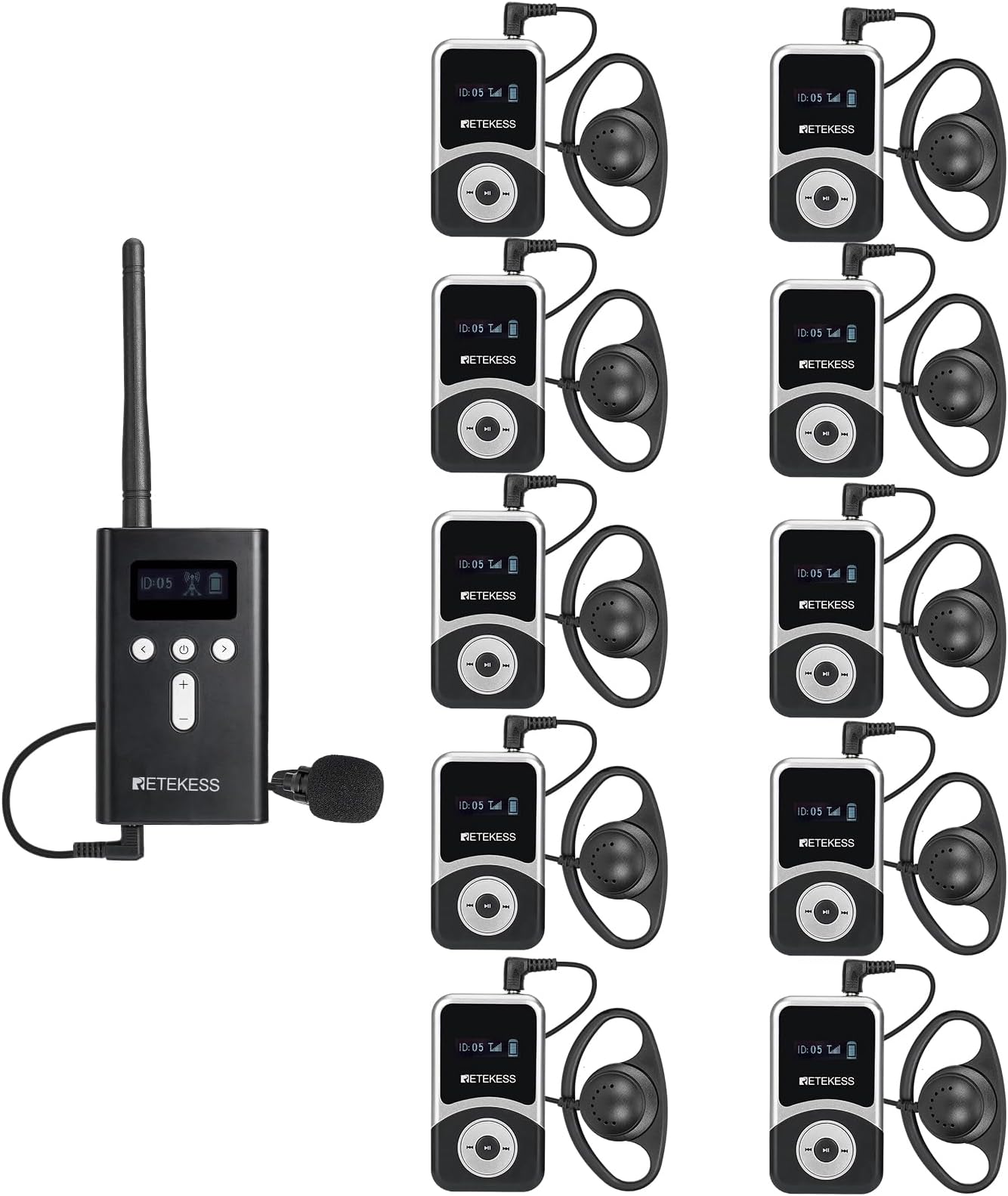 T130S(2nd Gen T130) Wireless Tour Guide Audio System, Upgraded Longer Range, Tour Guide Microphone, Clear Sound Quality, Translation Devices for Church (1 Transmitter10 Receiver)