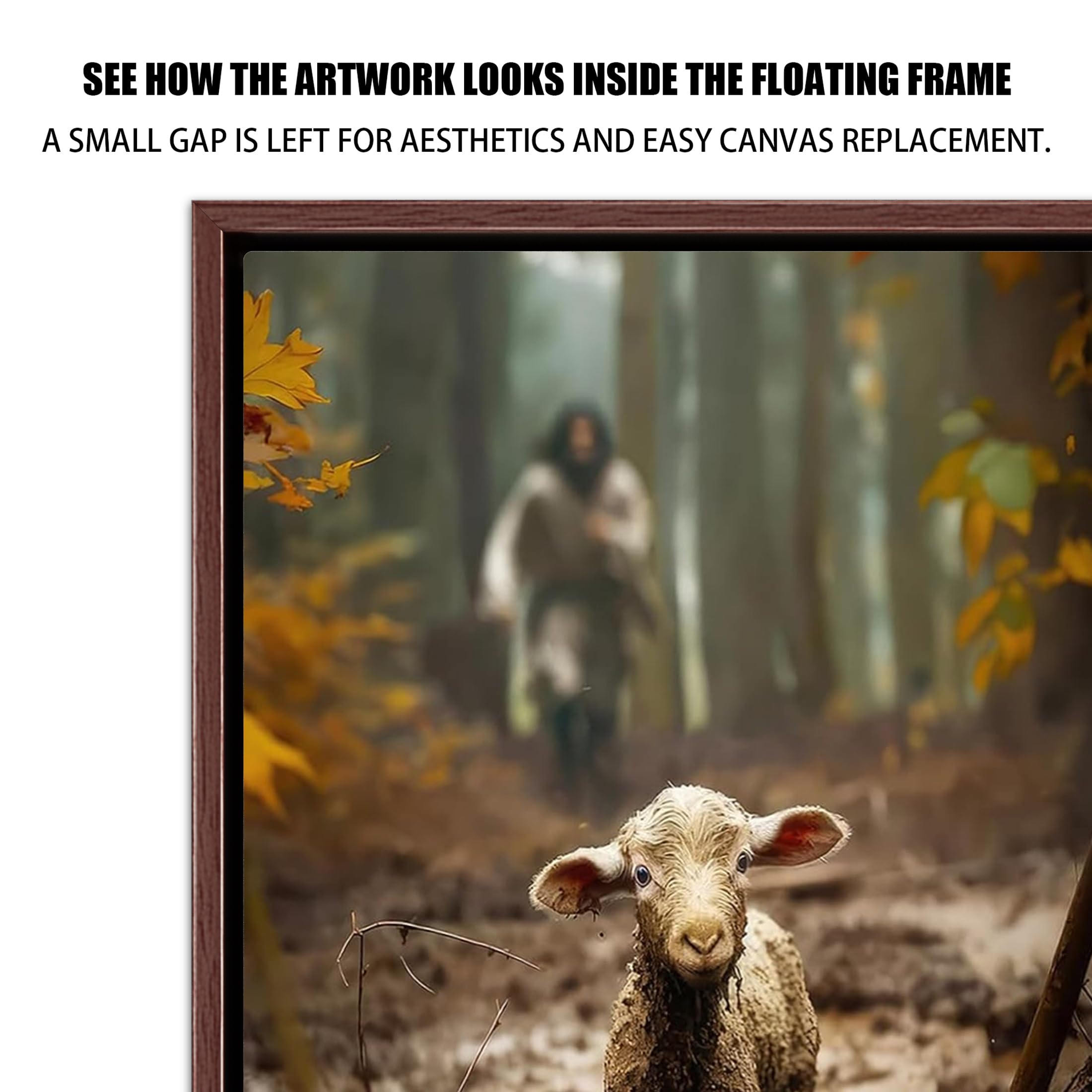 Condition photo showing New/Like New for Texas Art Canvas Floater Frame for 1''to 1.25''Deep Gallery-Wrapped Canvas, Floating Picture Frame for Oil Paintings, Prints and Wall Art, PS Wood-Look Frames with Hanging Kit 24x36 inch Dark Walnut