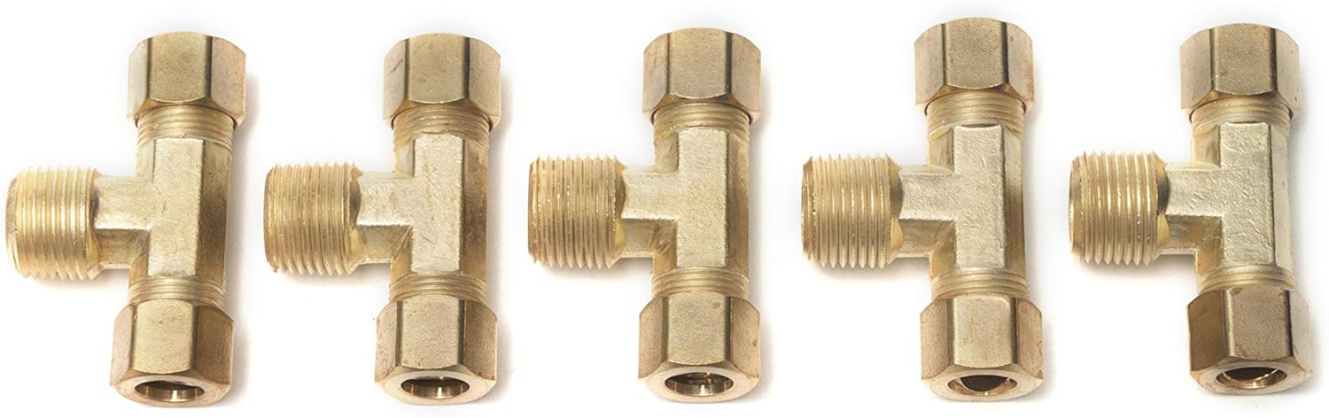 LTWFITTING Brass 3/8-Inch OD x 3/8-Inch OD x 3/8-Inch Male NPT Compression Branch Tee Fitting(Pack of 5)