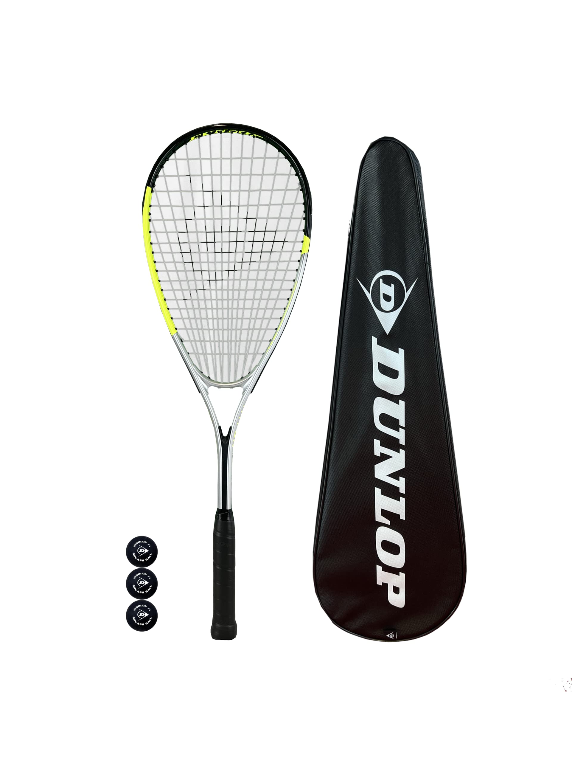Dunlop Hyper Raquette de squash avec balles de squash et housse de protection complète (différents modèles)