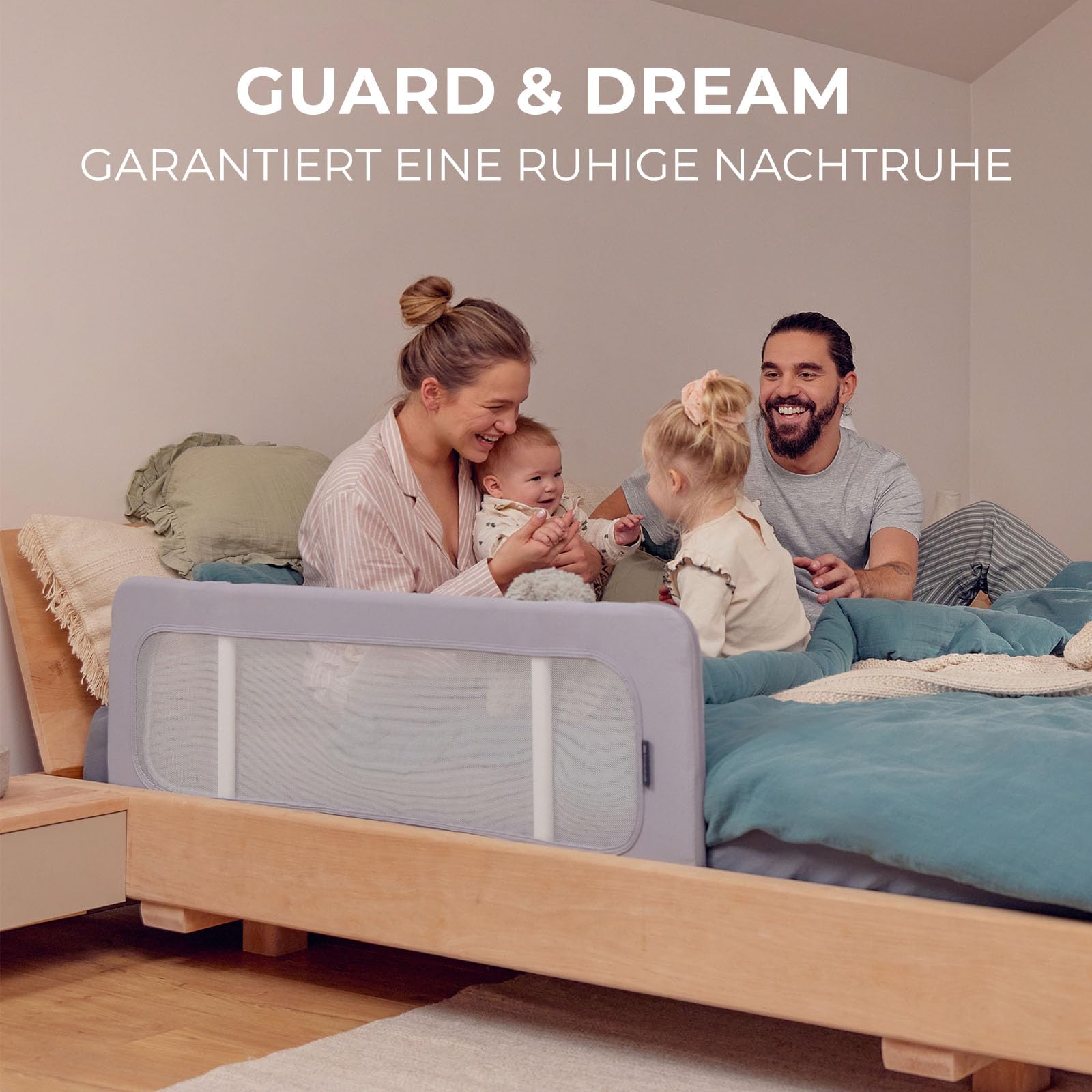 Kinderkraft Guard and Dream Bettgitter 120x40 cm, Bariere Rausfallschutz, Zusammenklappbar, Leicht zu transportieren mit Tragetasche, Einfache Montage, Grau
