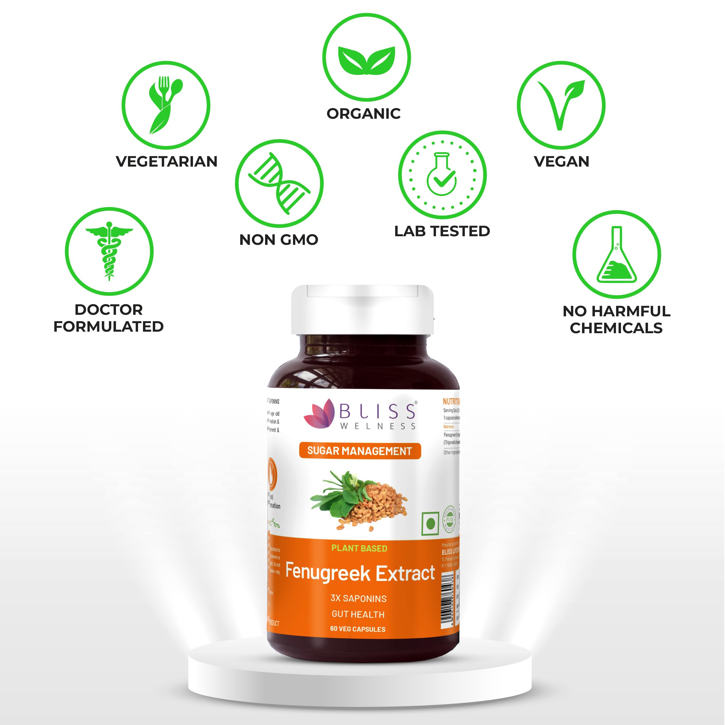 Bliss Welness Pure Fenugreek Extract with 3X Saponins 1000mg Ayurvedic Herbal Supplement - 60 Vegetarian Capsules - Image 7 thumbnail