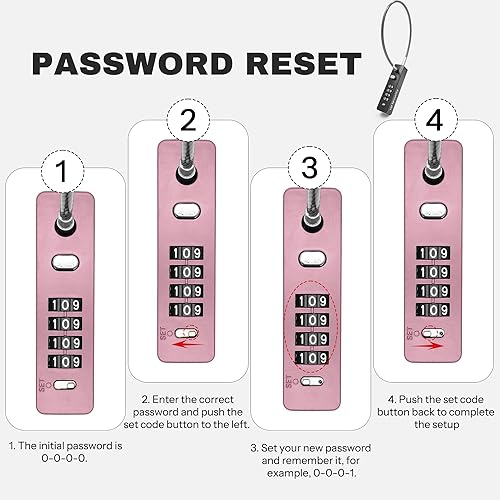 Miniatura 6 de Candado de cable de combinación de 4 dígitos para casco de bicicleta, scooter y motocicleta, cadena de cable de 11.8 pulgadas, color rosa, cerradura