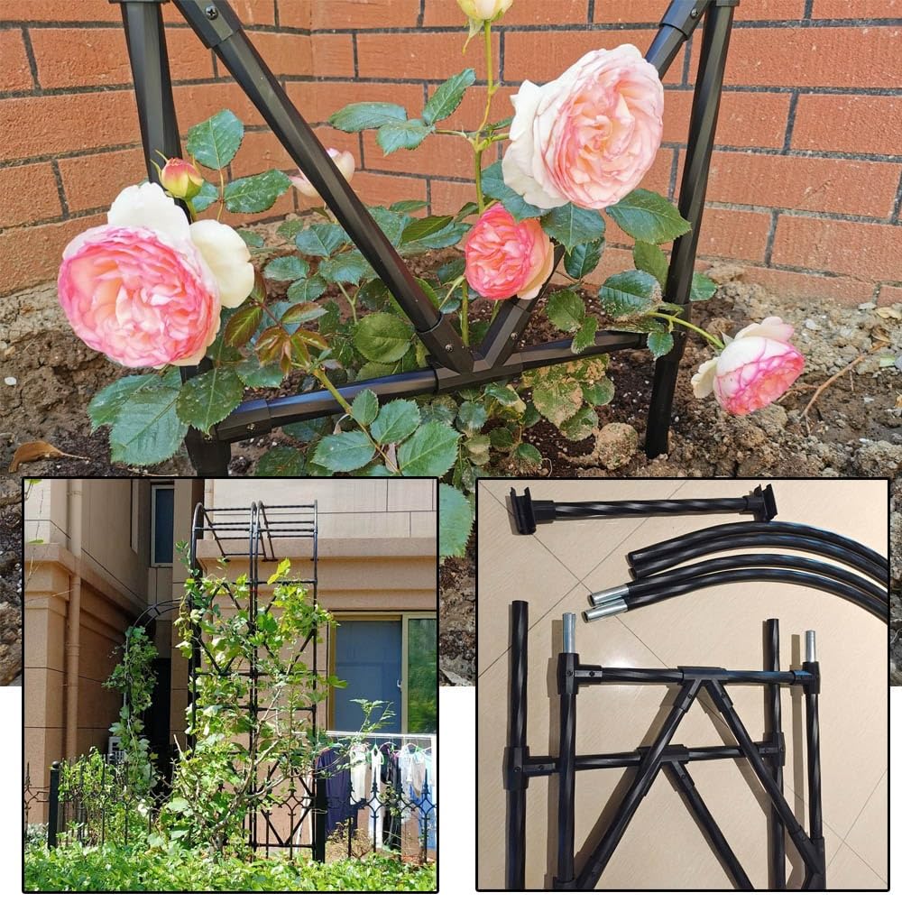 Pawilon ogrodowy, metalowa pergola, półłuk ogrodowy do roślin pnących na zewnątrz, stojak łukowy na taras, ogród, trawnik, szerokość 10 cm 5,0 cm 5,9 ' 6,9 ' 7,9 ' 9,2 ', wysokość 7,9 cala (czarny, 18