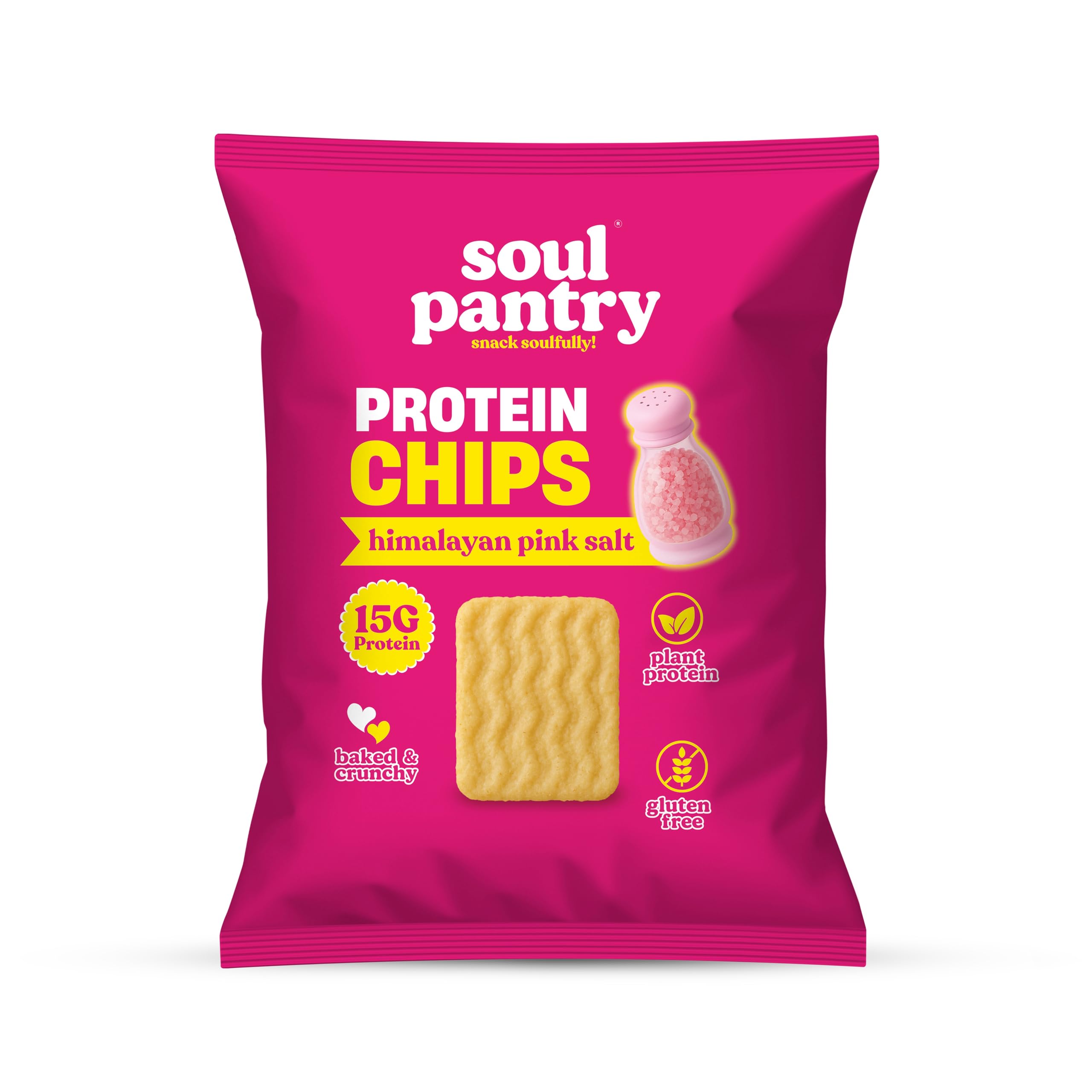 Soul Pantry Protein Chips – Himalayan Pink Salt Flavor | High Protein, Gluten Free, Vegan, Healthy Snack | Plant-Based Baked Chips, Non-GMO | 1 Pack
