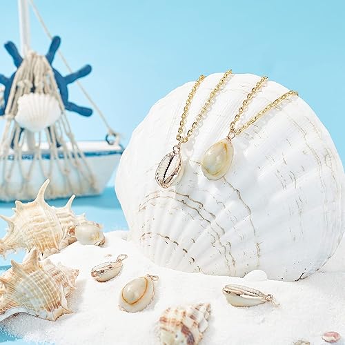 Miniatura 5 de SUNNYCLUE 1 caja de dijes de concha de cauri blanco natural, conchas de conchas galvanizadas, dije de verano, océano, mar, para hacer joyas,