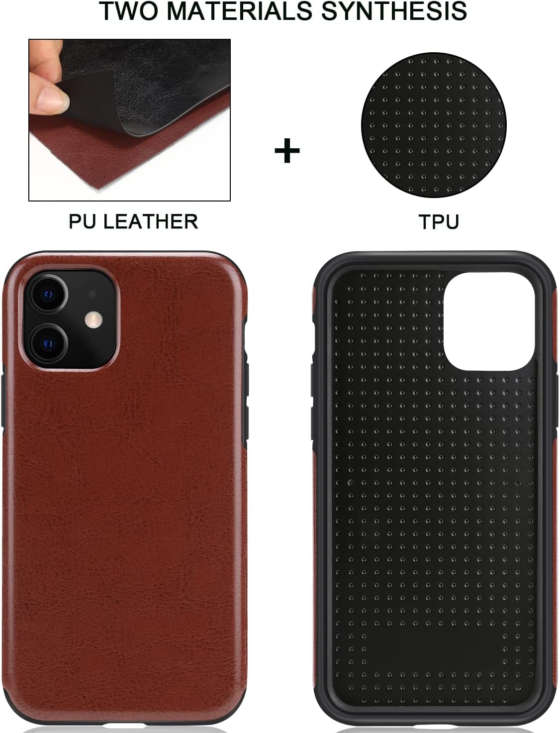TENDLIN Compatible with iPhone 11 Case Premium Leather TPU Hybrid Case (Brown)