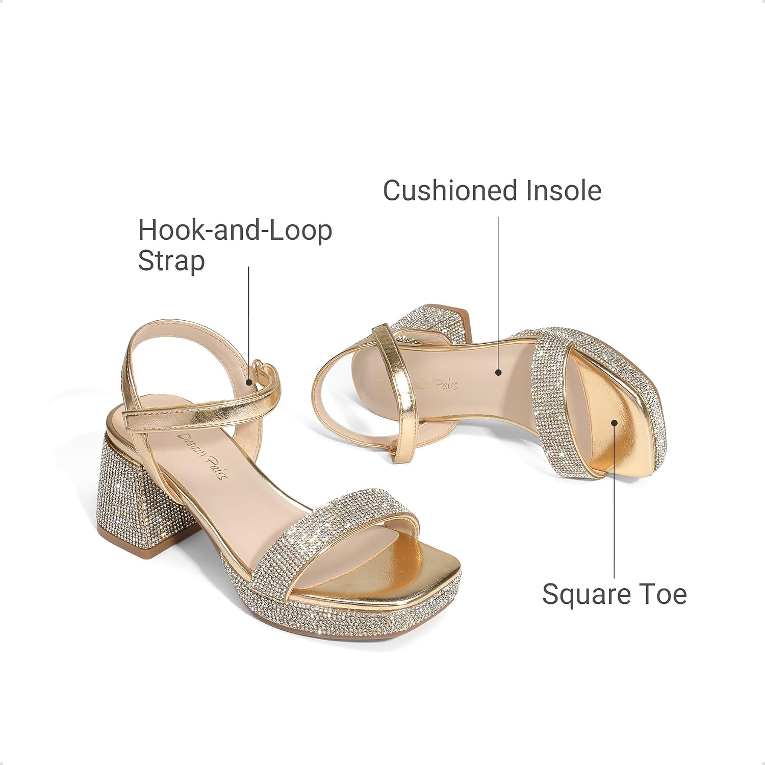 DREAM PAIRS Girls Sandals Open Toe Low Block Chunky Heels Sandals Party Dress Pumps Shoes for Little Big Kid