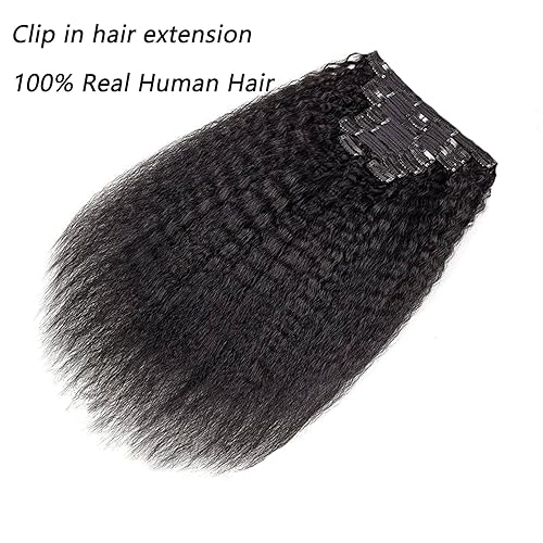 Miniatura 3 de QiaQiaRing Extensiones de cabello humano lacio brasileño con clip, grado 10A, 8 unidades, 4.23 onzas, 12 pulgadas, extensiones de cabello lacio afro