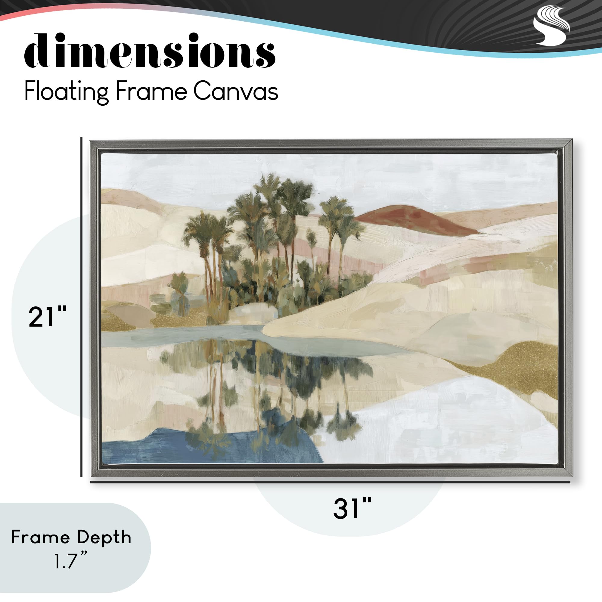 Desert Oasis Palm Reflection, lienzo de 20 x 30 pulgadas en marco flotante