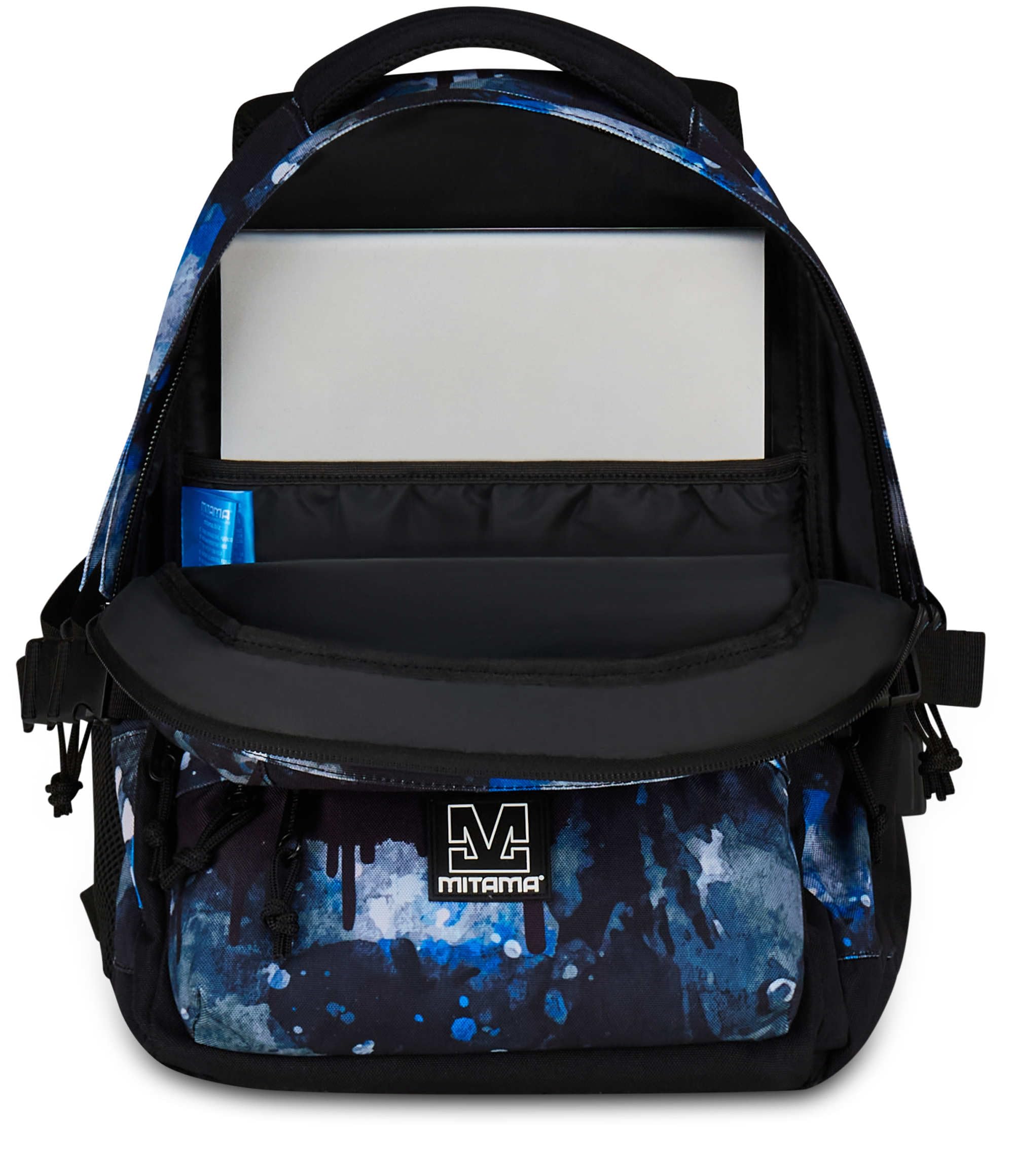 Mitama Zaino Scuola #BDBF BLUEDROPS, Blu, Zaino Triplo Scomparto, Tasca Porta Borraccia, Porta USB Integrata, Larghezza Regolabile, Zaino Scuola Media e Superiore, Ragazzo