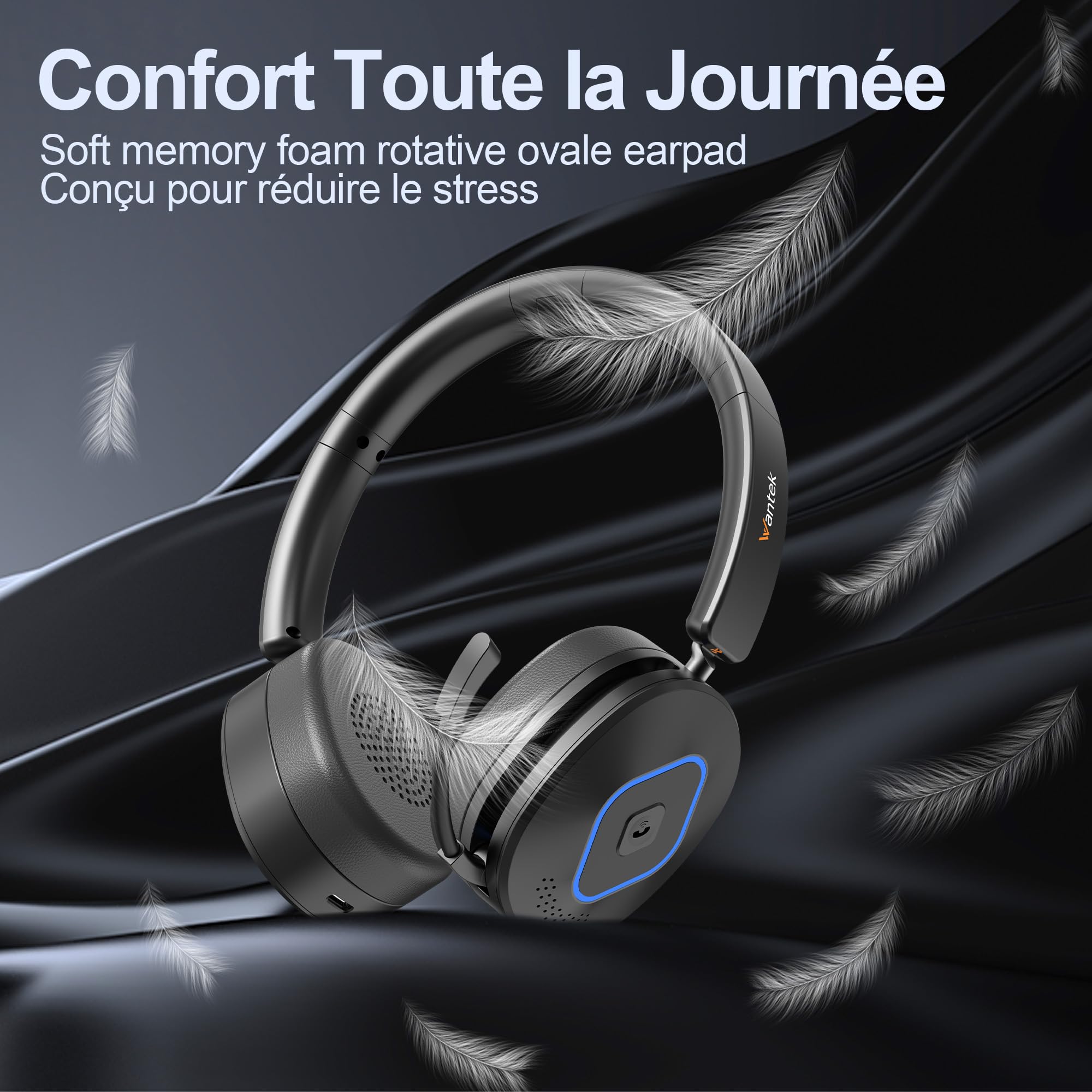Wantek Casque sans Fil | Mode Double 2.4G/BT 6.0 | Autonomie 40h | Microphone Anti-Bruit | pour Télévision/Bureau/Réunions/Musique | Compatible avec PC/Téléphone/Teams