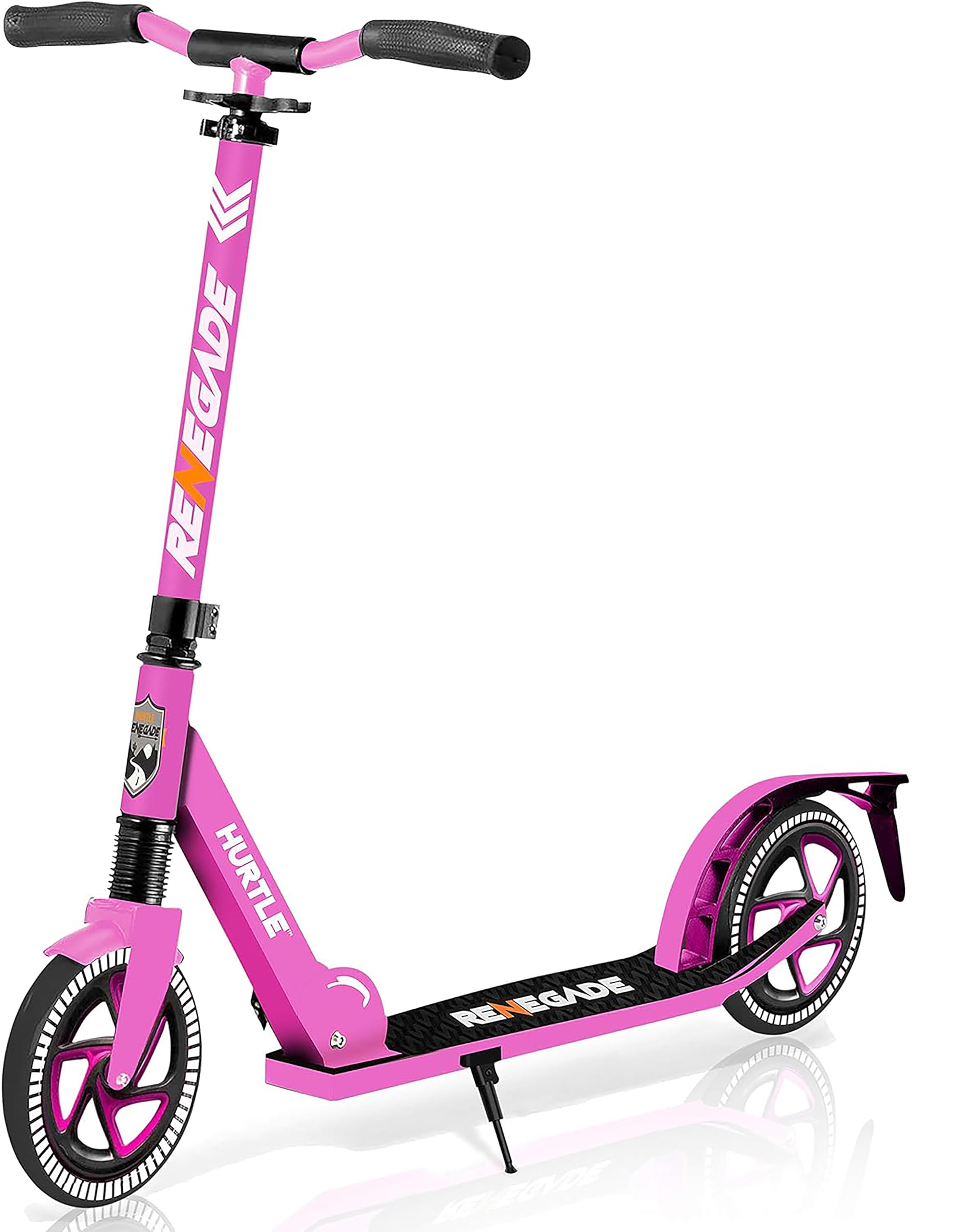 Hurtle Kick Scooter for Teenagers – 2-Wheel Folding Scooter with Adjustable T-Bar Handlebar, Anti-Slip Alloy Deck & 8” Smooth-Gliding Wheels, Pink