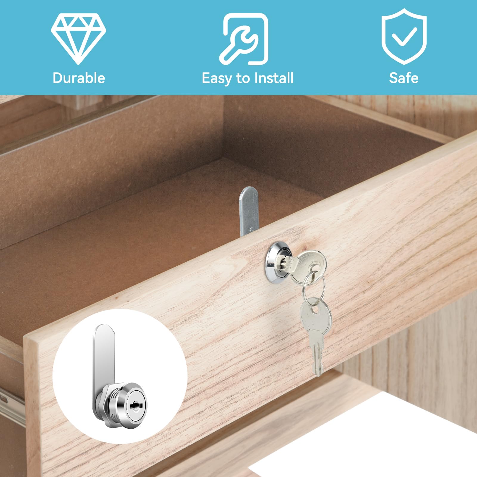 AiQInu Cerradura Buzon 16mm, Cerradura de Leva Universal de Seguridad de Buzón con 2 llaves, Viene con 7 Placas de Bloqueo Diferentes para Puerta de Armario, Buzones, Vitrinas