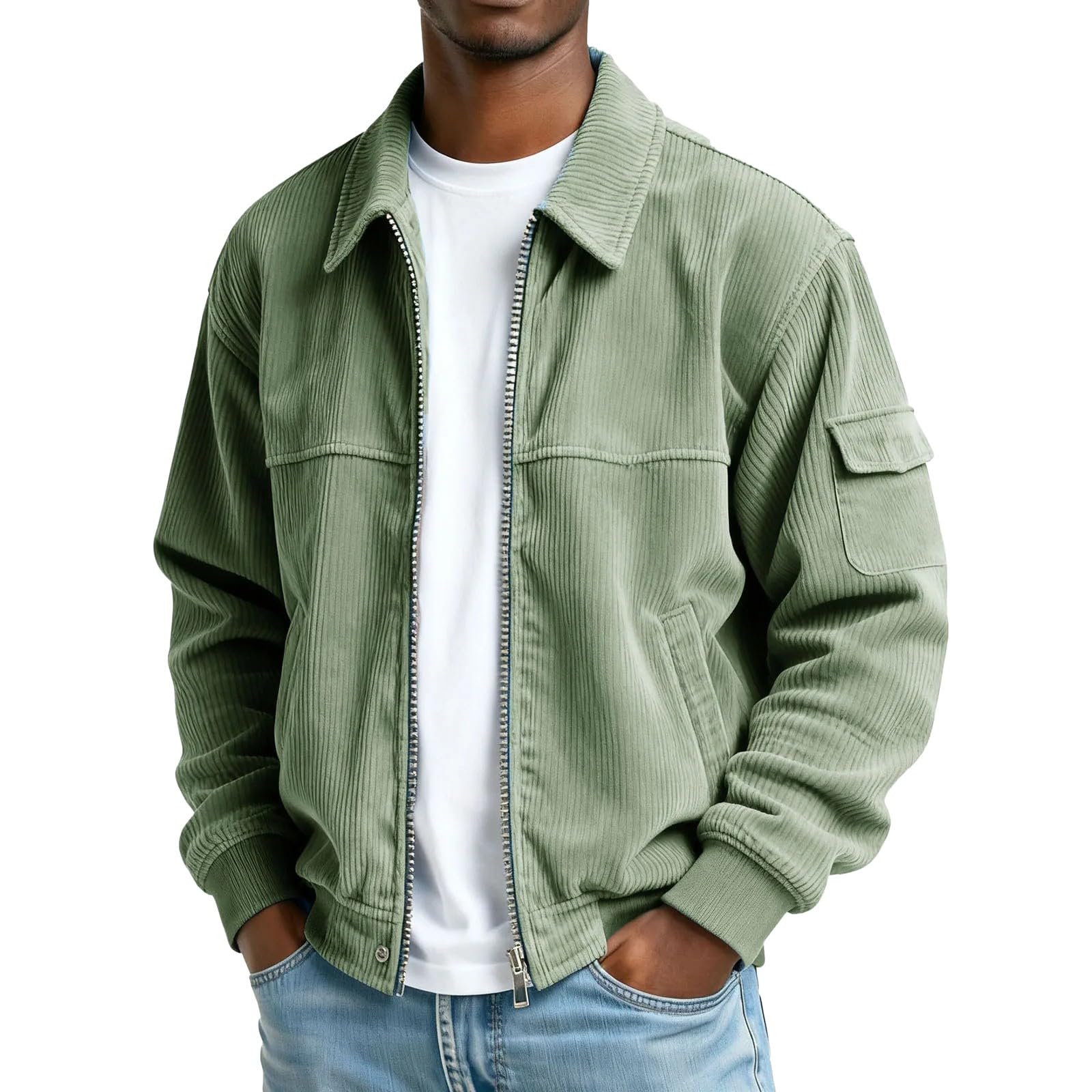 Cardigan da uomo con bottoni, giacca da mezza stagione, senza cappuccio | Giacca bomber classica a maniche lunghe, per il tempo libero, con cerniera, colletto a risvolto, tinta unita, traspirante