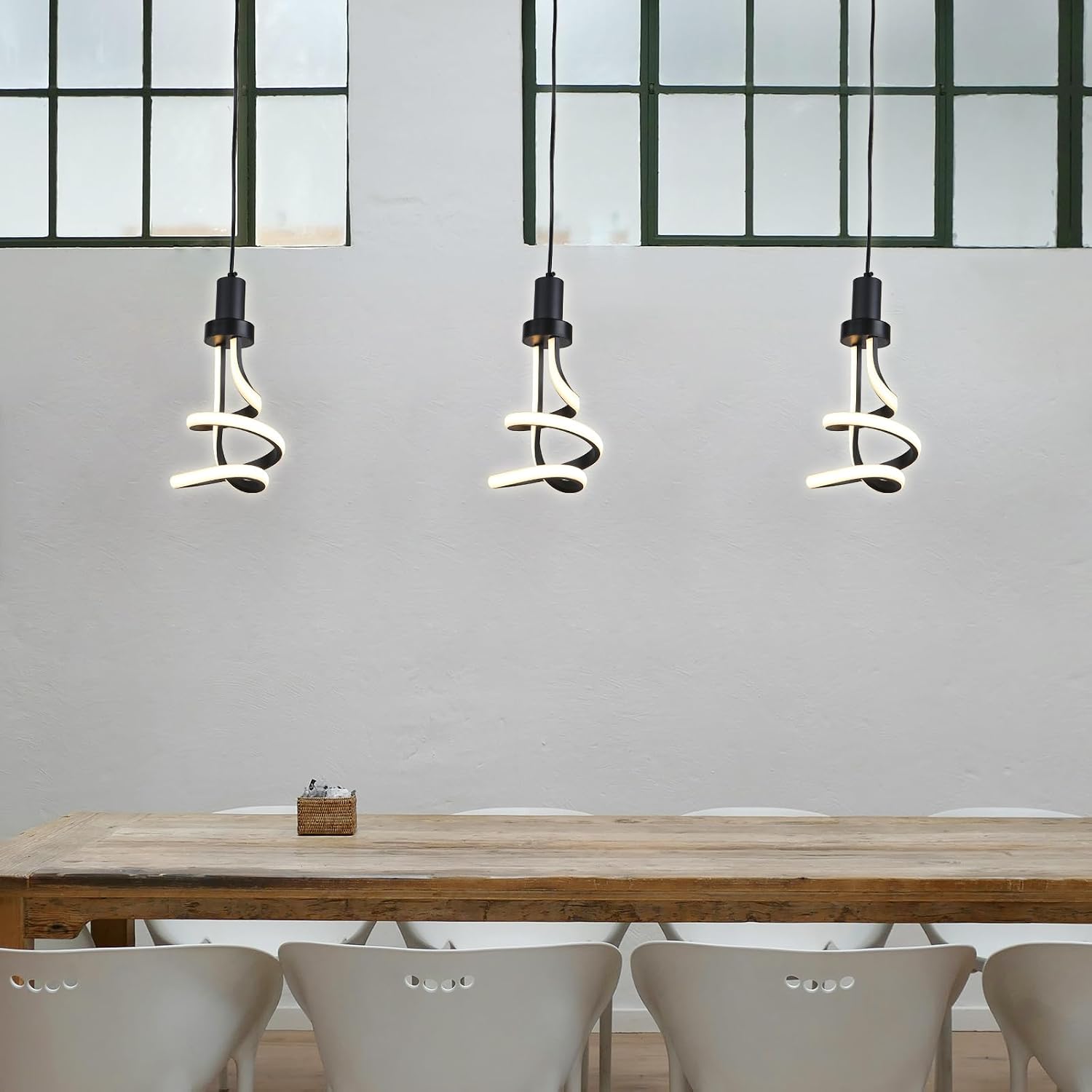 Modern LED Pendant Light, Black Spiral LED Pendant Light Kitchen Island, Adjustable Chandelier Hanging Light for Bedroom, Dining Room, Office, Living Room, Hallway