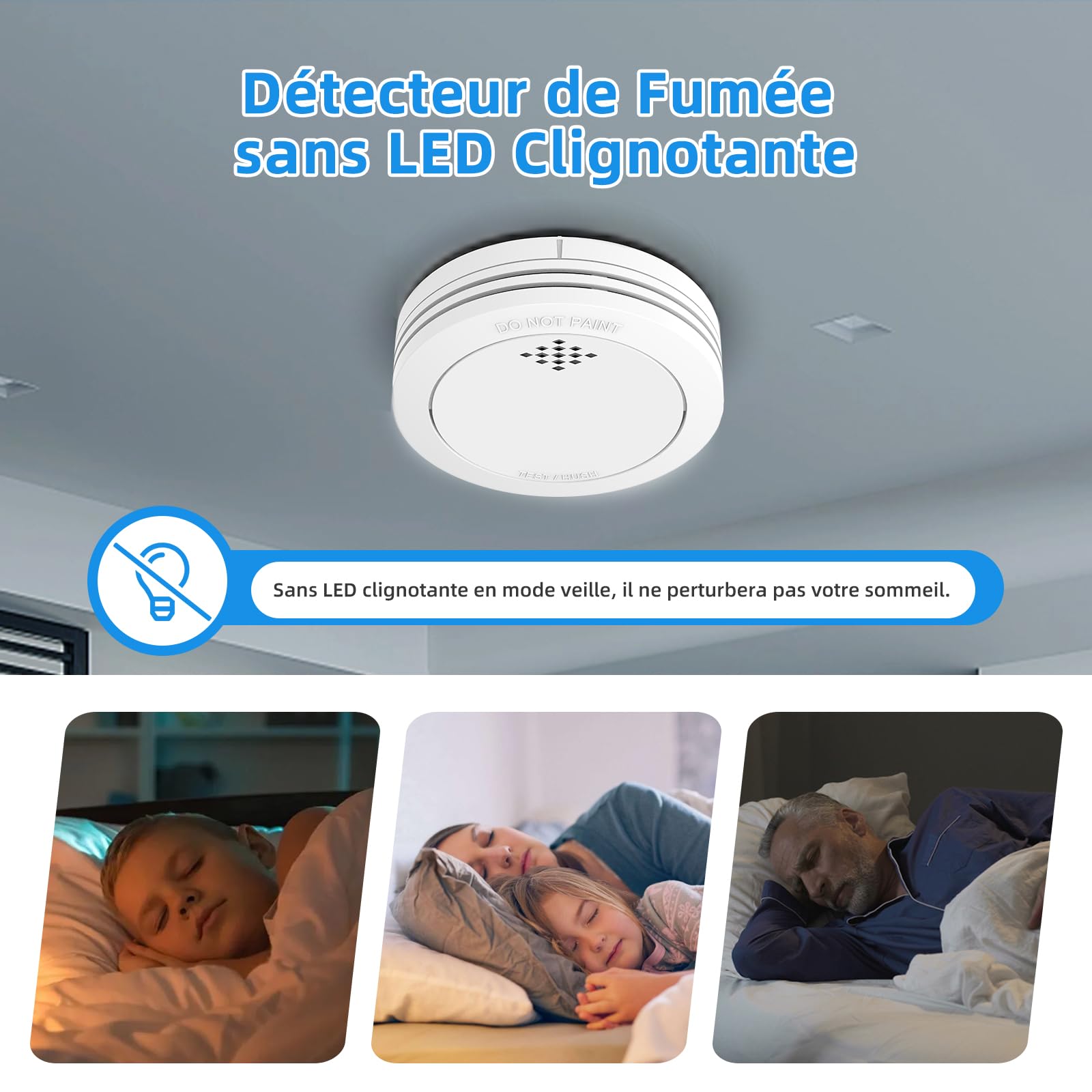 Détecteur de fumée avec Support magnétique, 10 Ans　Alarme Incendie connectée certifiée TÜVRheinland avec Batterie remplaçable, Alarme sonore de 85 DB, Fonction Silence pour la Maison - 3 pièces