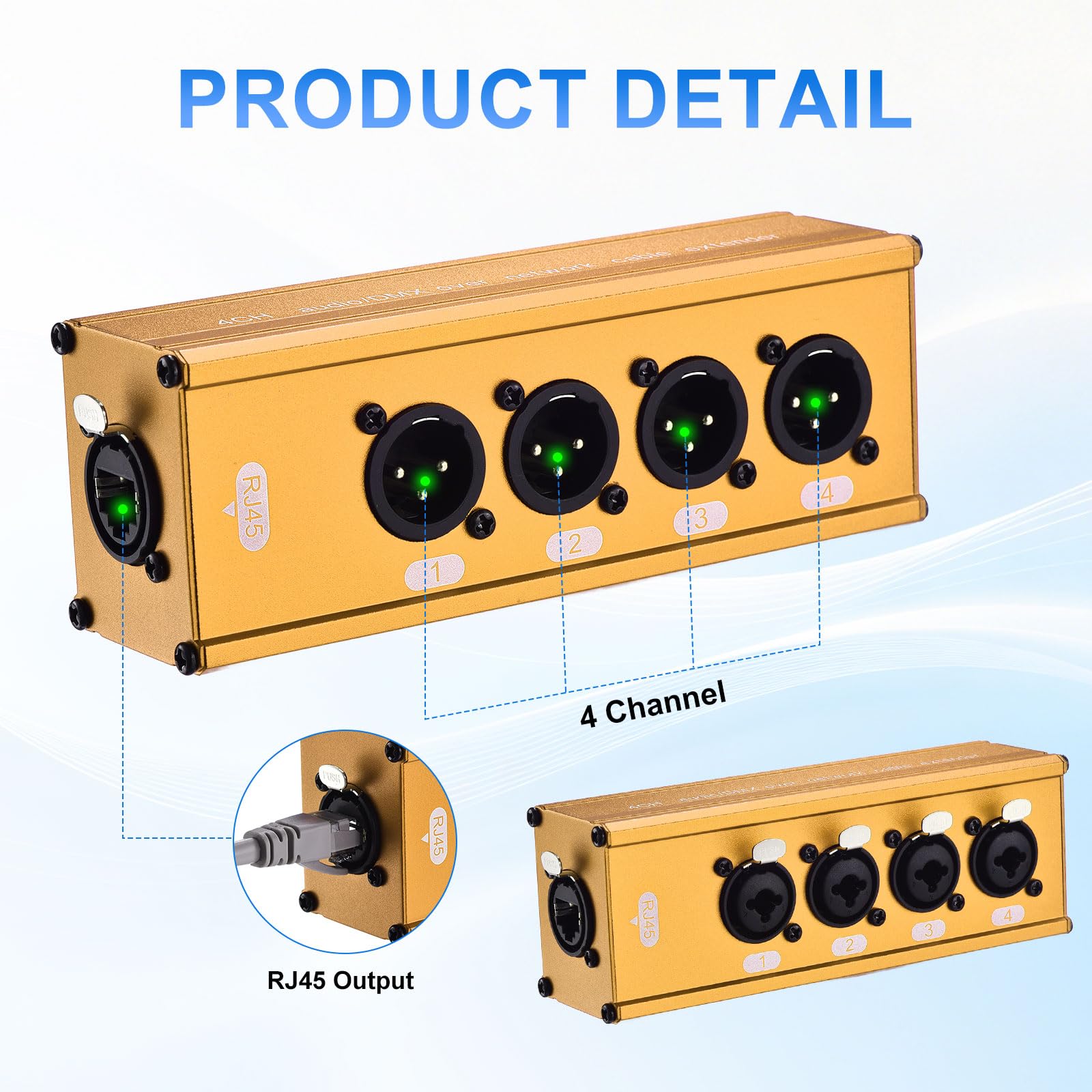 1 paio di cavi XLR a 4 canali a 3 pin multi rete XLR, XLR su prolunga Ethernet RJ45, adatto per Cat5/Cat6/Cat7, per illuminazione audio da palco, oro