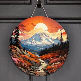 Welcome Sign Mount Rainier National Park Round Wooden Signs Sign City View Scenery Rustic Wooden Wall Art for Bedroom Living Room Office Outdoor Home Housewarming Gift 10x10in