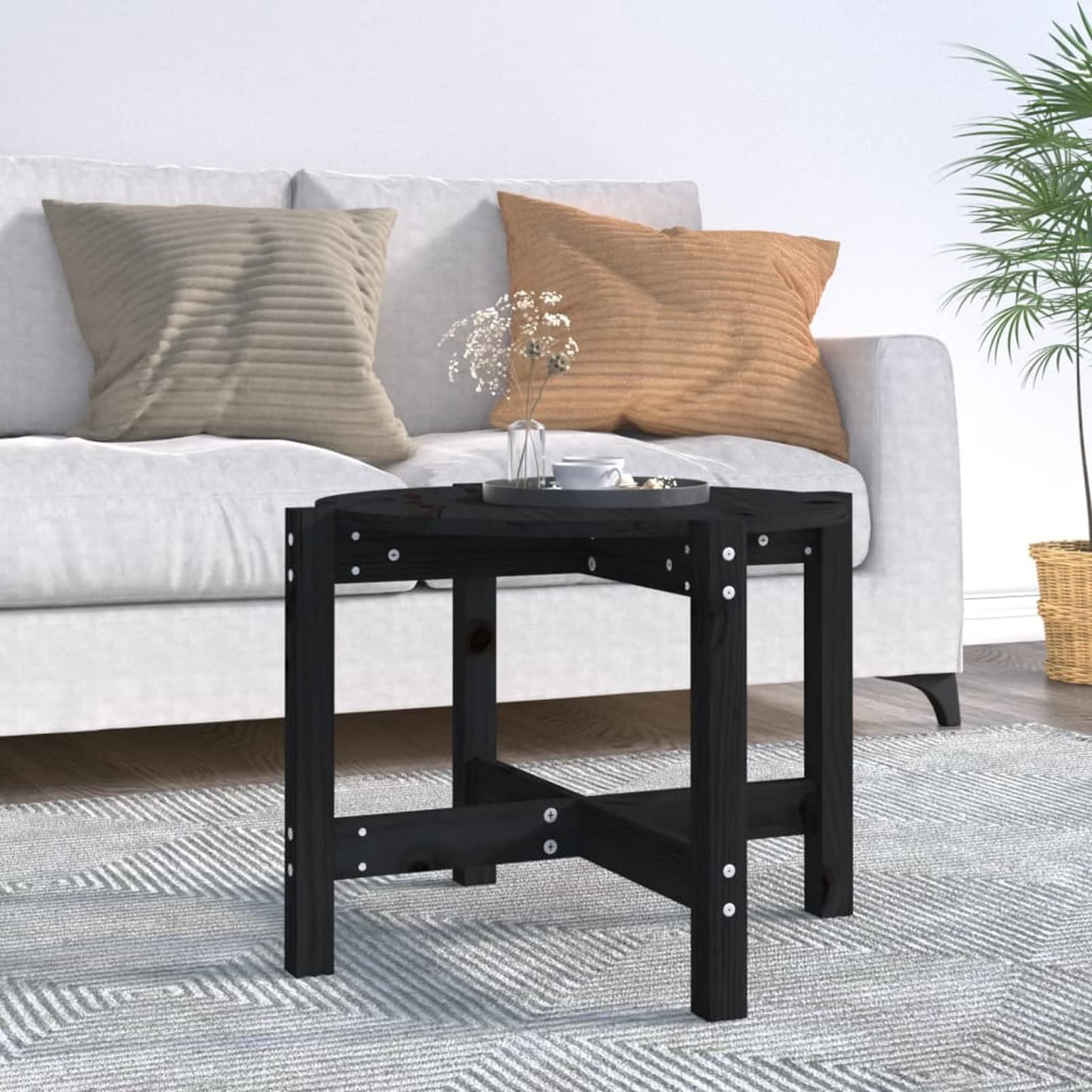 Table basse de salon noire compacte en bois véritable pour petit espace