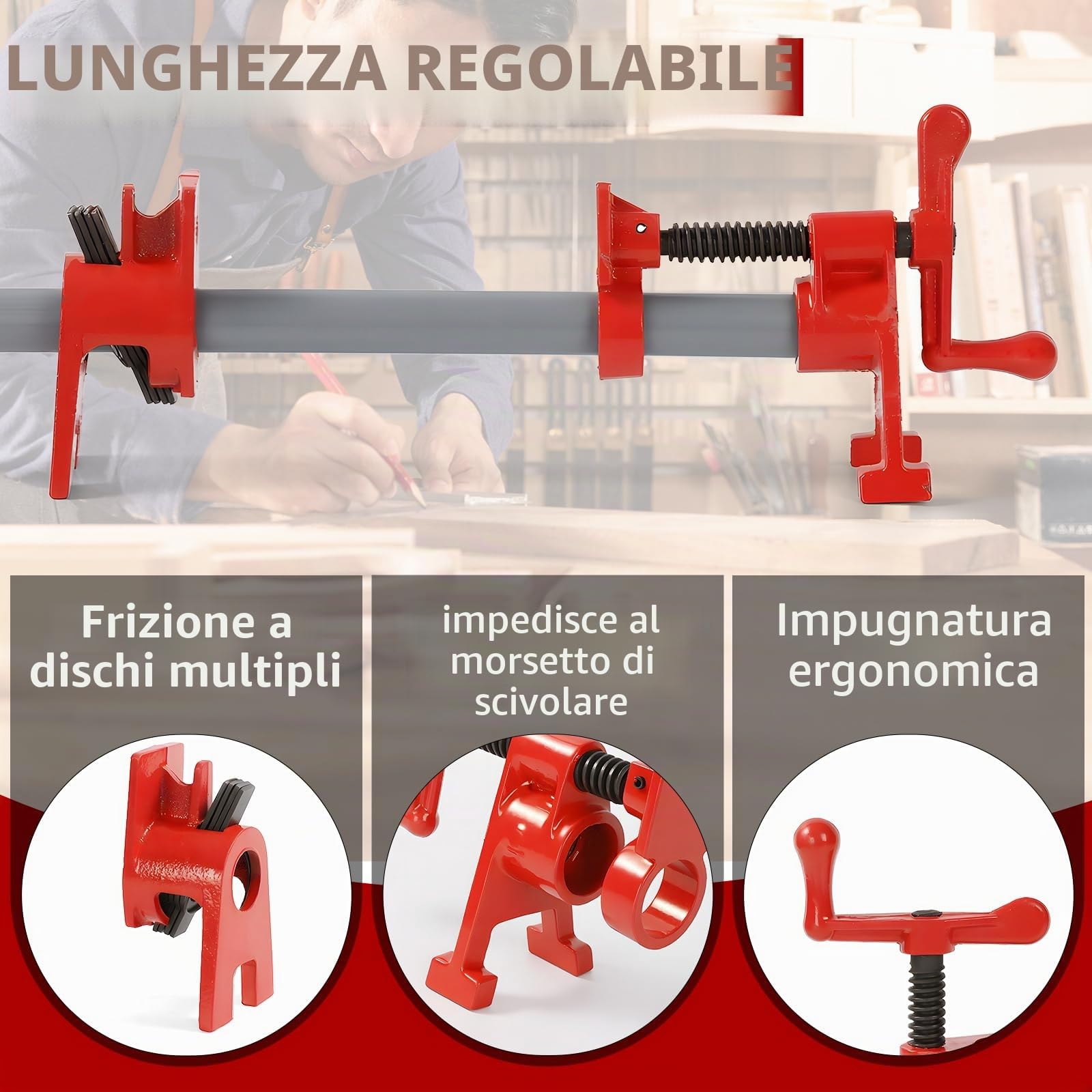 4 Pezzo Morsetto a Vite per Tubi, 3/4" Morsetti a Tubo da Falegname, 26,5mm Morsetti per Tubi. di Legno Morsa, Morsetti a Sgancio Rapido Clamp Wood, Tubi. di Legno Morsa