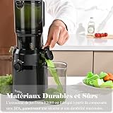 Extracteur de Jus, Fretta Extracteur de Jus de Fruits et Légumes Entiers, Grande Ouverture de 108mm Slow Juicer, 1L Capacité, Pression à Froid, Facile à Nettoyer, Sans BPA, 200W(Noir Brillant) - 3