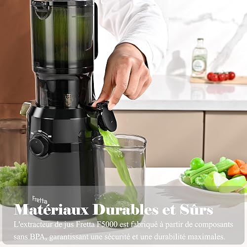 Extracteur de Jus, Fretta Extracteur de Jus de Fruits et Légumes Entiers, Grande Ouverture de 108mm Slow Juicer, 1L Capacité, Pression à Froid, Facile à Nettoyer, Sans BPA, 200W(Noir Brillant) - 3