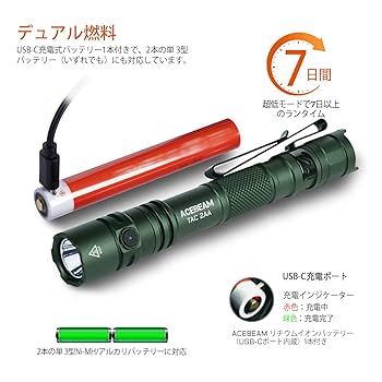 Amazon.co.jp: ACEBEAM TAC 2AA 懐中電灯 単三電池に対応 1600