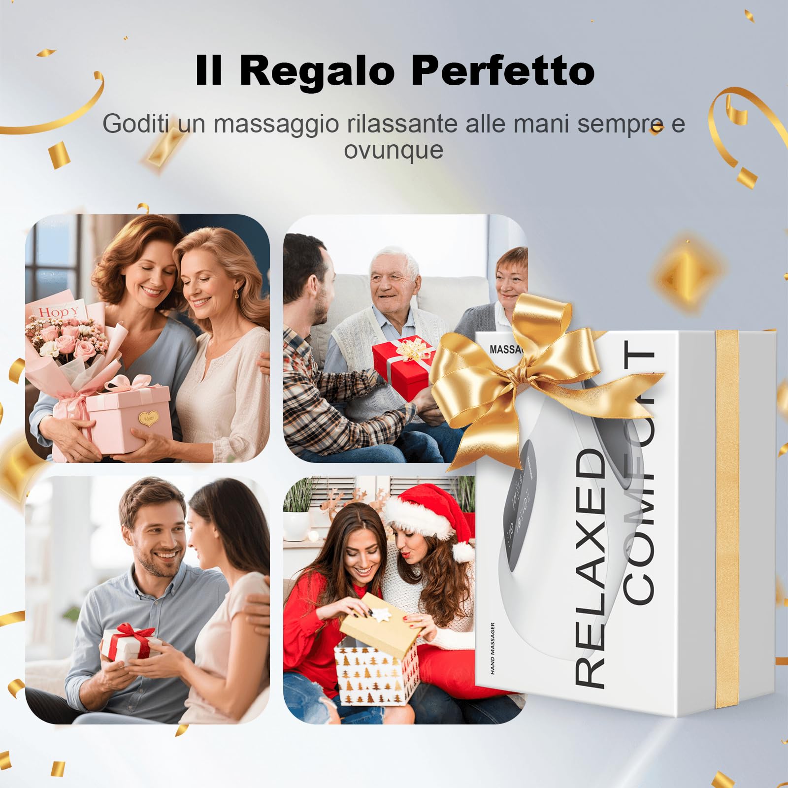 Massaggiatore Mani 3D, 3 Modalità & Calore, 5 Livelli con Timer Auto | Massaggiatore Wireless per le Mani, Massaggiatore con 3 Massaggi | 3 Temperature | 5 Livelli | Timer Auto
