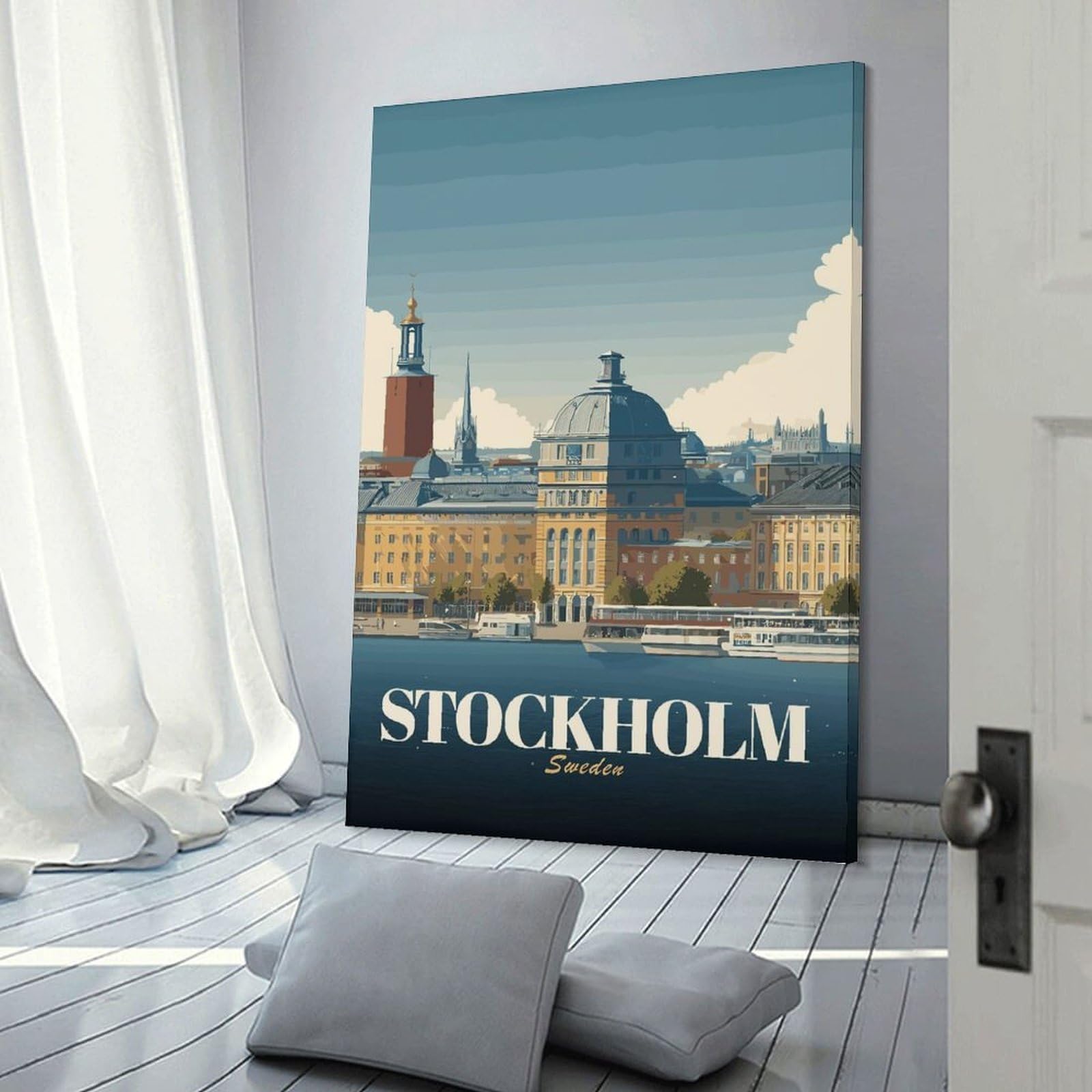 Junmoney Stockholm Sweden Cityscape Home Decor Wall Art, 24x36inch(60x90cm), for Lounge, Bedroom Or Personal Spaces, Thoughtful Wall Decor for Art Lovers