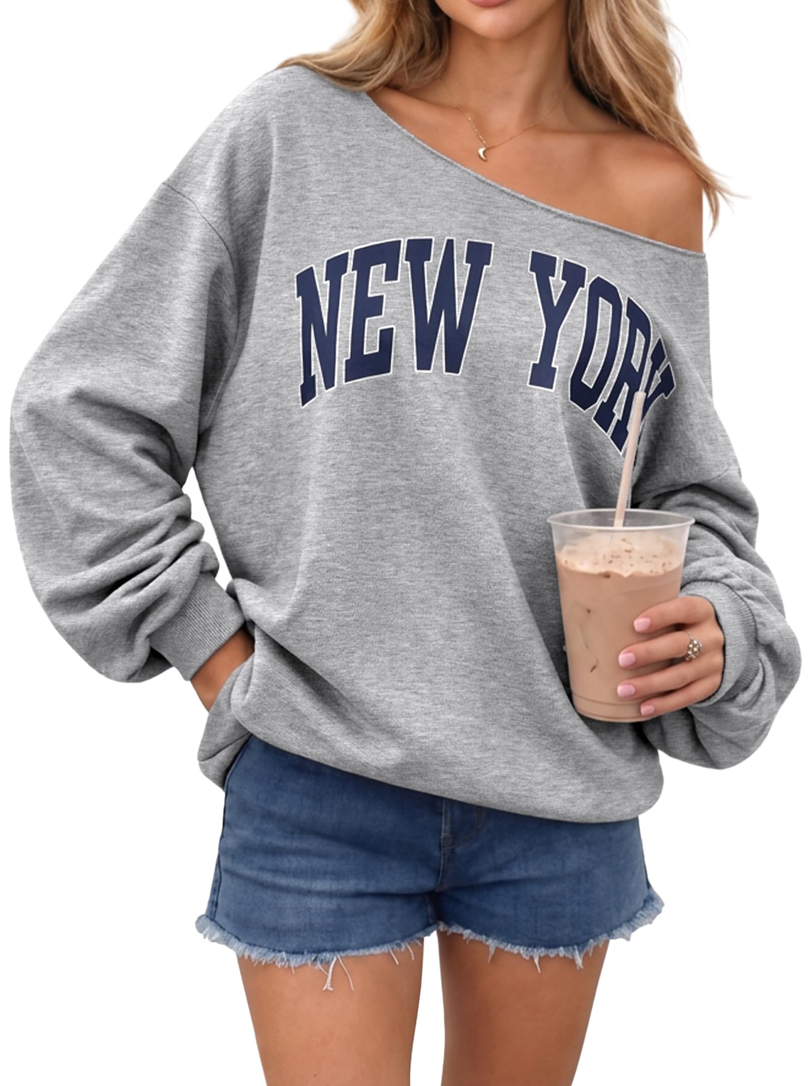 Remidoo Women's Off The Shoulder Sweatshirt Oversized Long Sleeve Top