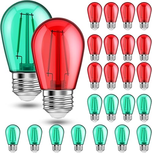 Bombillas LED S14 rojas y verdes de Navidad, bombillas de colores, tira de luces de repuesto de 2 W, base E26 para interiores y exteriores, pueblo,