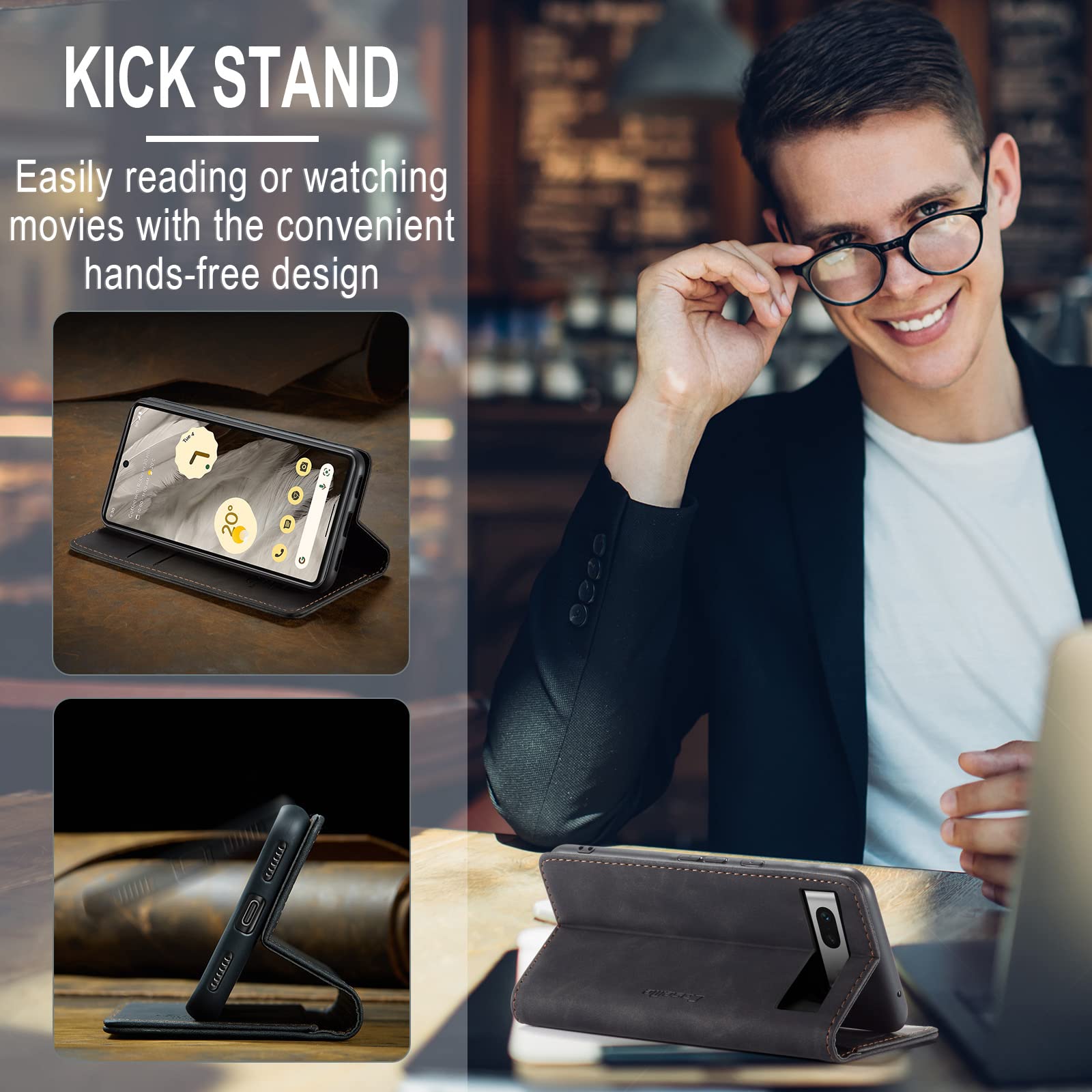 BEZ Cover Portafoglio Per Google Pixel 7a – Custodia In Similpelle Con Porta Carte, Chiusura Magnetica E Supporto Per Film, Colore Nero