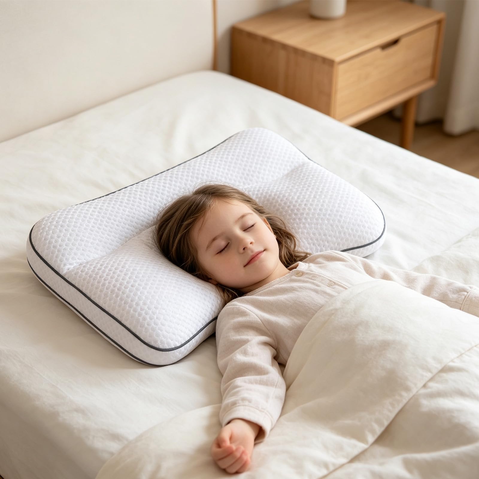 Sereniakids Cuscino Bambino,Cuscino Serenia Kids，H1 (Da 6 Mesi A 3 Anni) | 3 Altezze da 6 mesi a 16 anni, Memory Foam Viscoelastico Supporto Morbido Per Testa E Collo, Design Traspirante