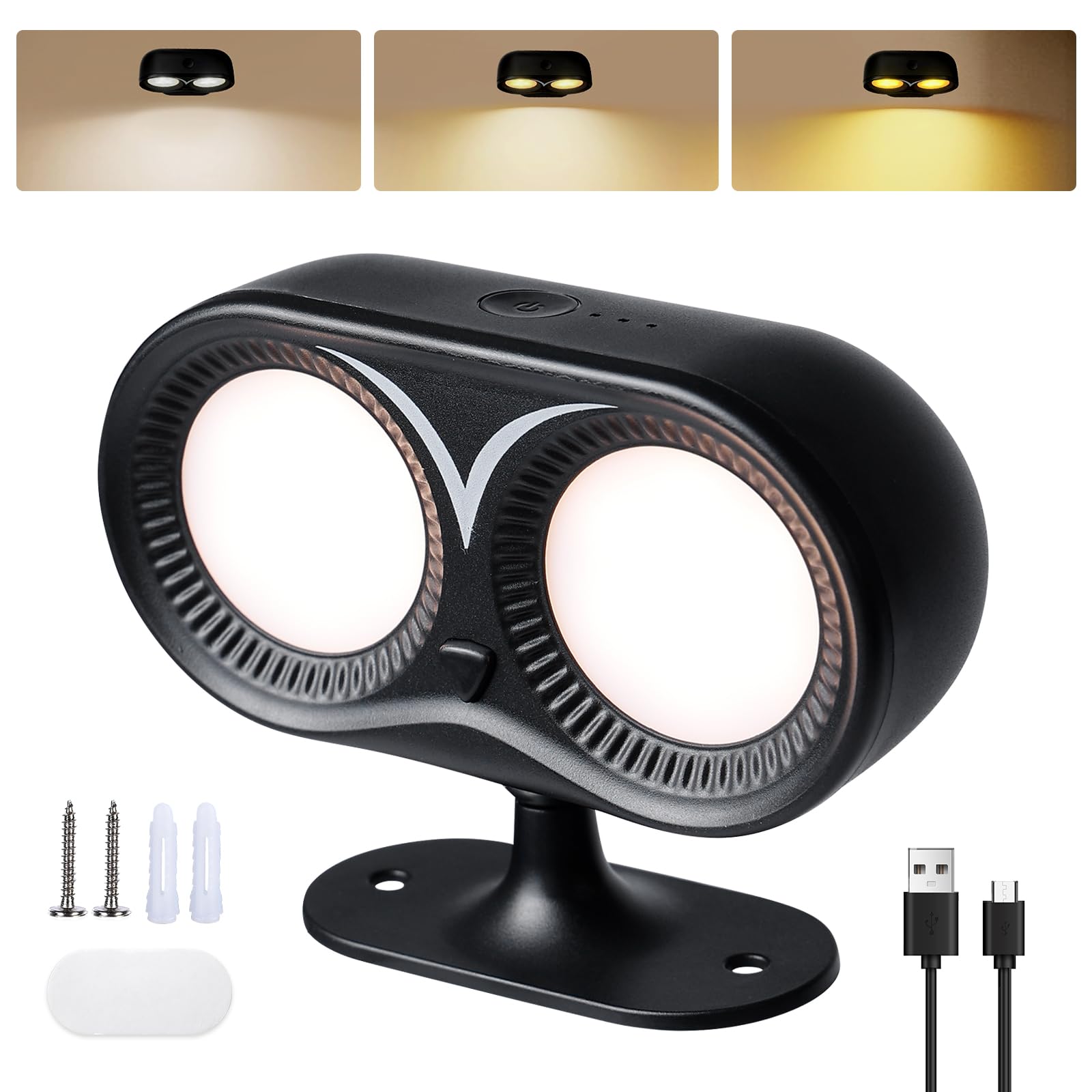 BORDEAG Lámpara De Pared LED,Lampara De Pared Magnetica,Luz De Pared Inalámbrica LED,Giratorio De 360°,3 Niveles De Brillo,Luz De Pared De Interior Para Sala De Estar,Dormitorio