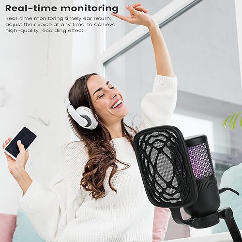 Miniatura 7 de Asmuse Gaming PC USB Microphone, Podcast Condenser Mic with Boom Arm, Pop Filter, Mute Button for Streaming,Online Chat, RGB Computer Mic for PS45