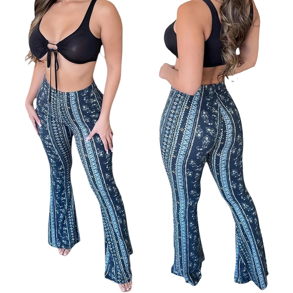 Amazon.com: Women's Print Stretch Bell Bottom Flare Palazzo