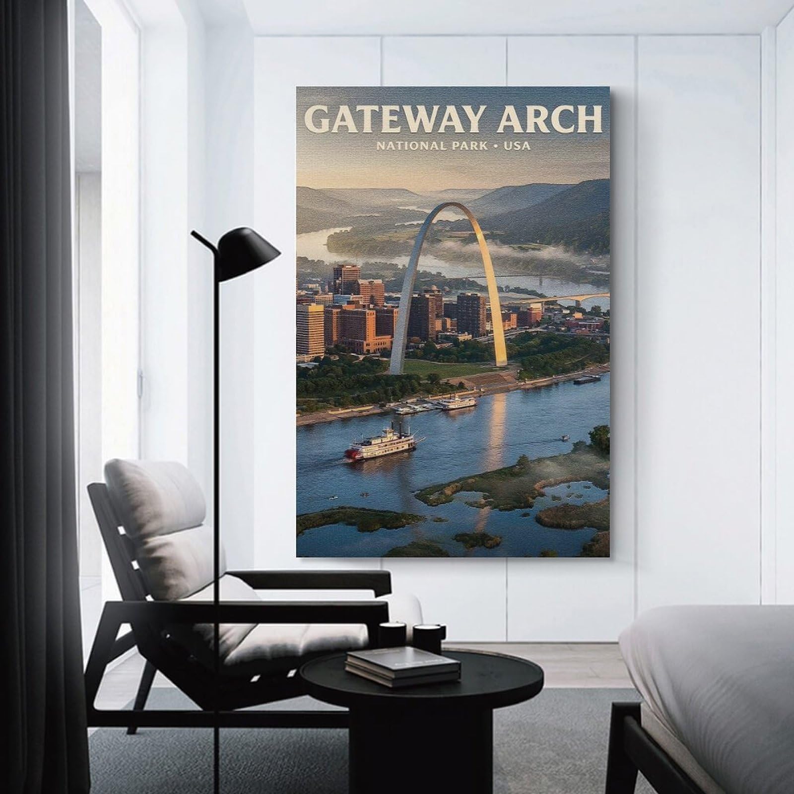 Junmoney Canvas Wall Picture Gateway Arch National Park, 20x30inch(50x75cm), for Restful Interiors, Bedrooms Or Small Rooms, Home Artwork with A Soft Interior Feel