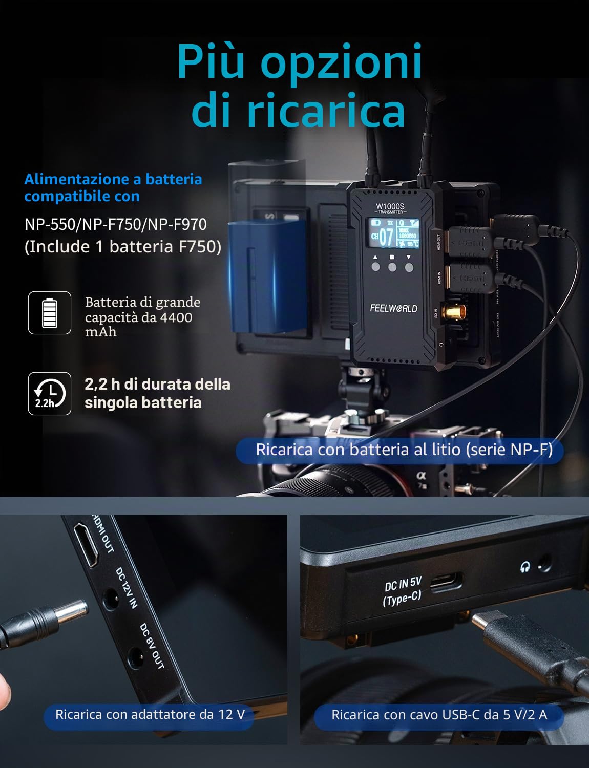 FEELWORLD F7 Plus 7 pollici 1200nit Monitor da campo con batteria F750 e borsa Touchscreen 3D Lut HDR Waveform F970 Kit di installazione e alimentazione 4K 60Hz HDMI in uscita