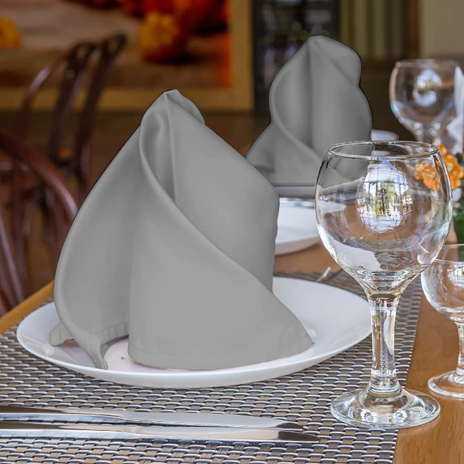 SKY BEDDINGS Cotton Cloth Napkins - Light Grey Dinner Napkins Set of 10 (14X14 Inches) 100% Cotton Absorbent Washable and Reusable for Thanksgiving, Dinner, Restaurant, Wedding and Hotel 2