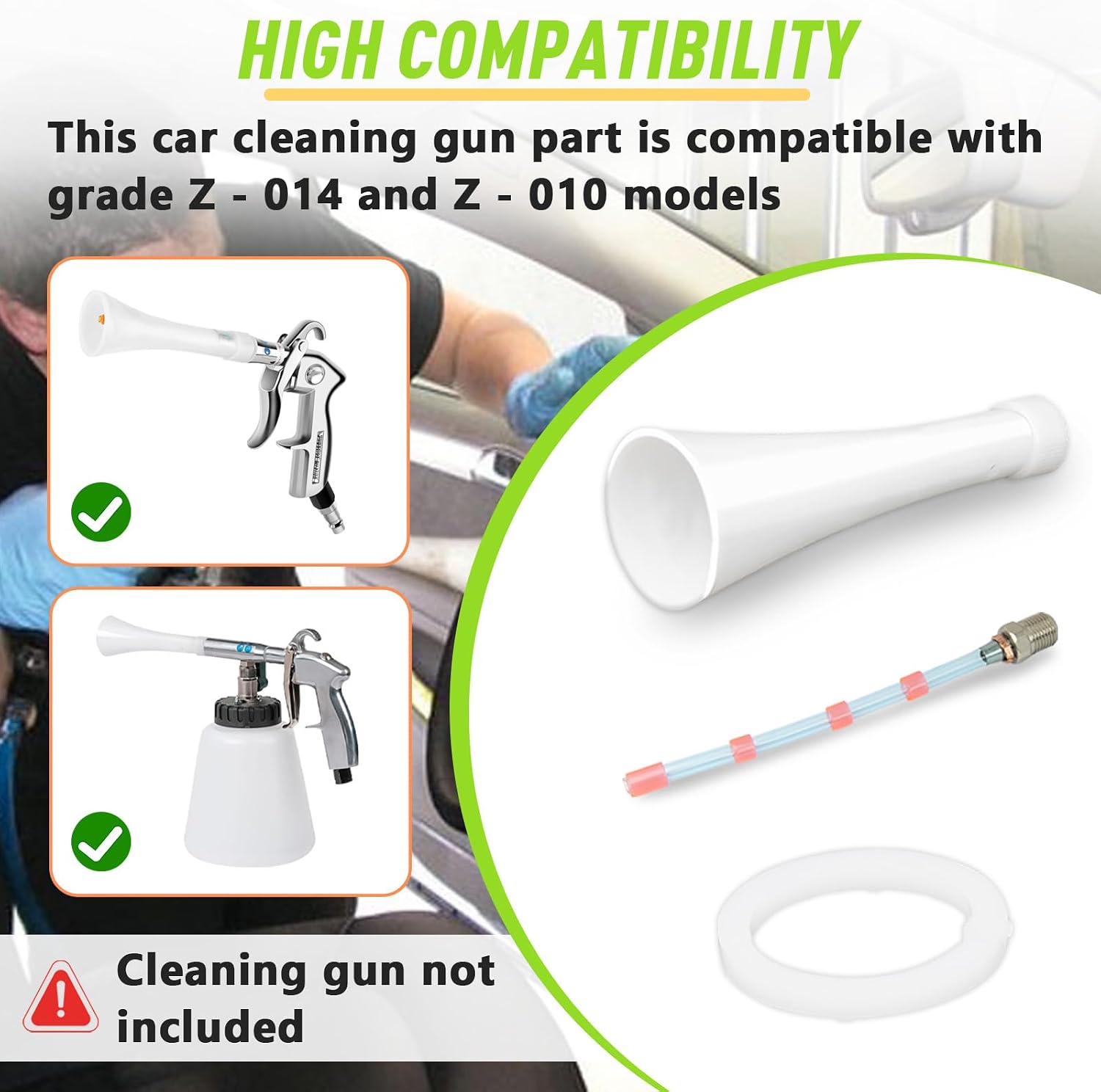 Car Cleaning Tool Kit, Fit for Gun Z-010 & Z-014, Shaped Nozzle Replacement Gun Parts, Includes CT-100 Plastic Cone, CT-101 Weighted Tube & CT-102 Washer