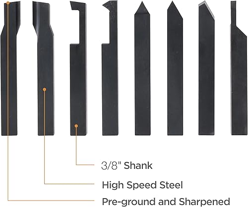 Miniatura 2 de Juego de 8 brocas HSS de 38 pulgadas para torneado y enfrentamiento, endurecido, pre-molido y afilado, para bricolaje, hobyst y maquinista de taller