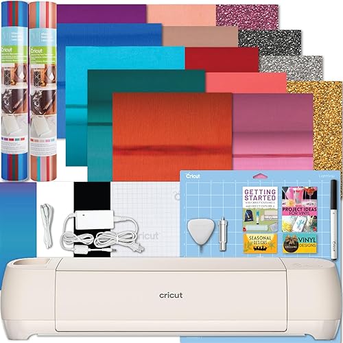 Cricut Explore 4 Machine and Vinyl and HTV Sampler Bundle- Beginner Craft Cutting Machine with Supplies to Start- Vinyl, Iron-On and Instructional Digital Guides