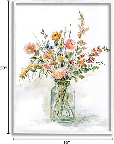 Miniatura 8 de Stupell Industries Ramo floral de rosas de campo en acuarela bodegón, diseño de Carol Robinson - Arte de pared con marco blanco, 16 x 20 pulgadas,