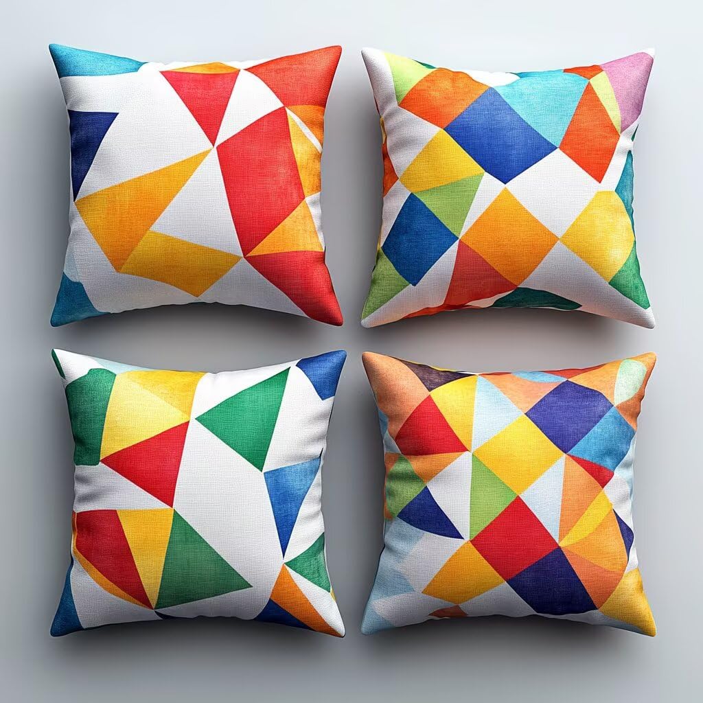Poszewka na poduszkę 80 x 80 cm zestaw 4 dekoracyjnych poszewek na poduszki Sofa Poszewka na poduszkę zewnętrzna lniana poszewka na poduszkę Dekoracja do sypialni, krzesła, łóżka trójkąt kolorów, L
