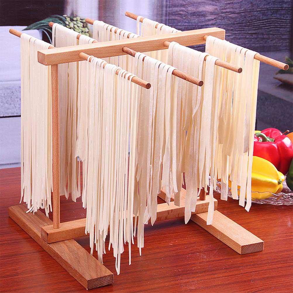 Wooden Pasta Drying Rack Beechwood Noodle Spaghetti Holder Drying Rack with Transfer Wand Easy to Transfer for Drying Pasta and Cooking