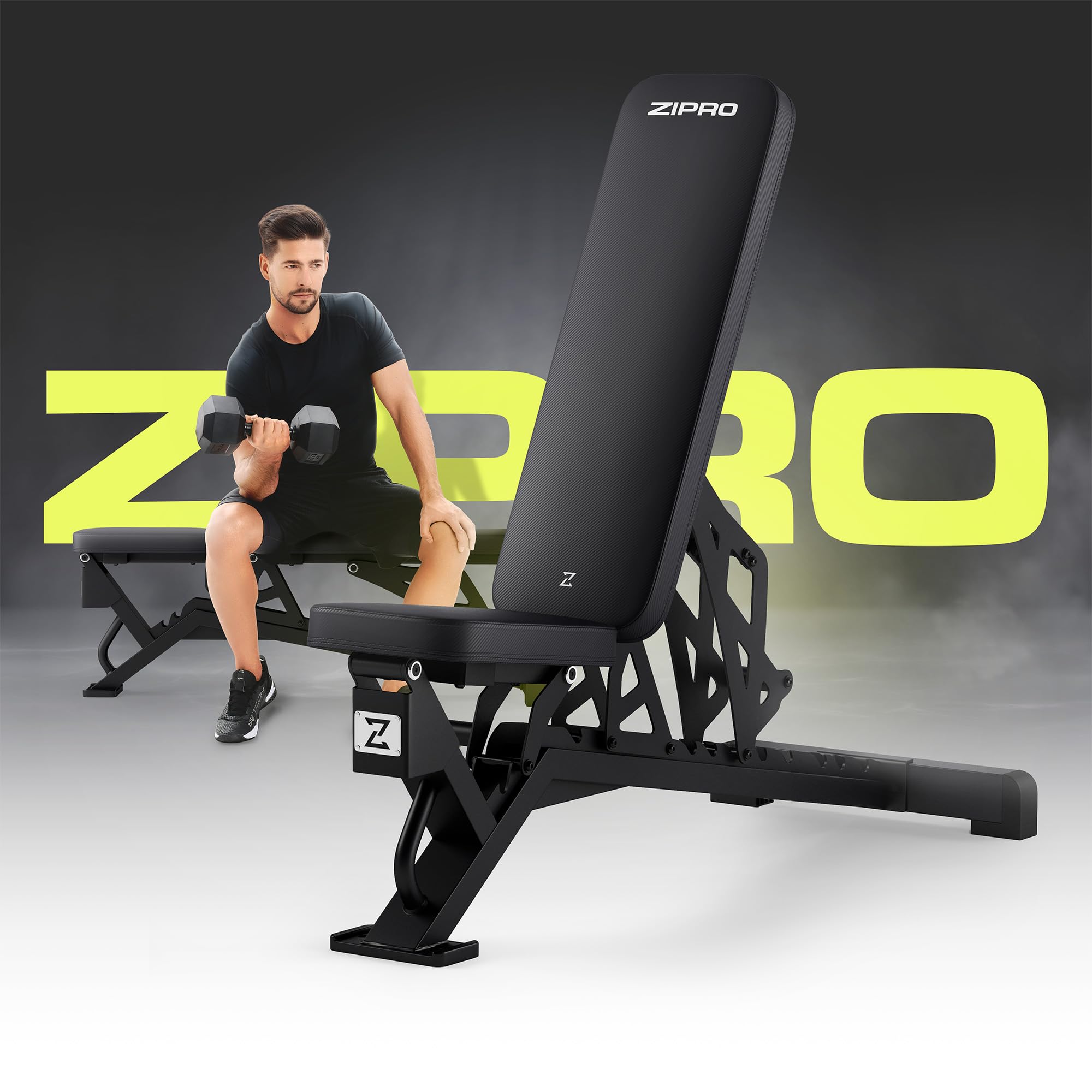 ZIPRO Regulowana ławka Nocardio, obciążenie 350 kg, ławka do fitnessu z 8-stopniową regulacją oparcia, 3-stopniowa regulacja, ławka treningowa do domu lub studia fitness, ławka Sit Up