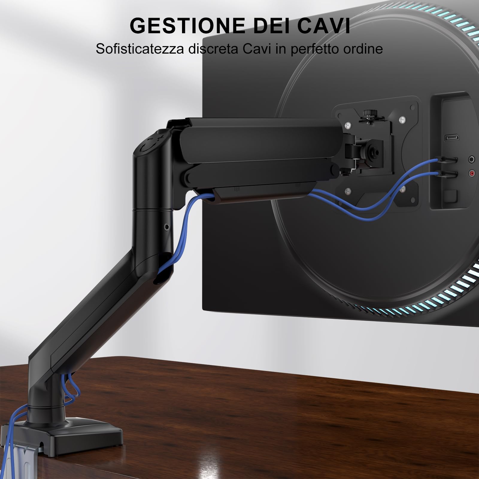 WALI Supporto per monitor singolo per schermi da 13-34", braccio regolabile per monitor singolo, schermo normale fino a 32", 12 kg, supporto per monitor da scrivania, VESA 75/100 mm (GSMP001N), nero