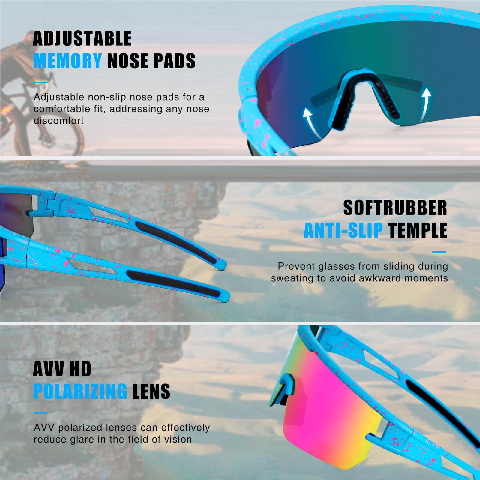 AVV Gafas de sol de béisbol, polarizadas UV400, para ciclismo, hombres, mujeres y jóvenes, para correr, deportes, pesca y bicicleta